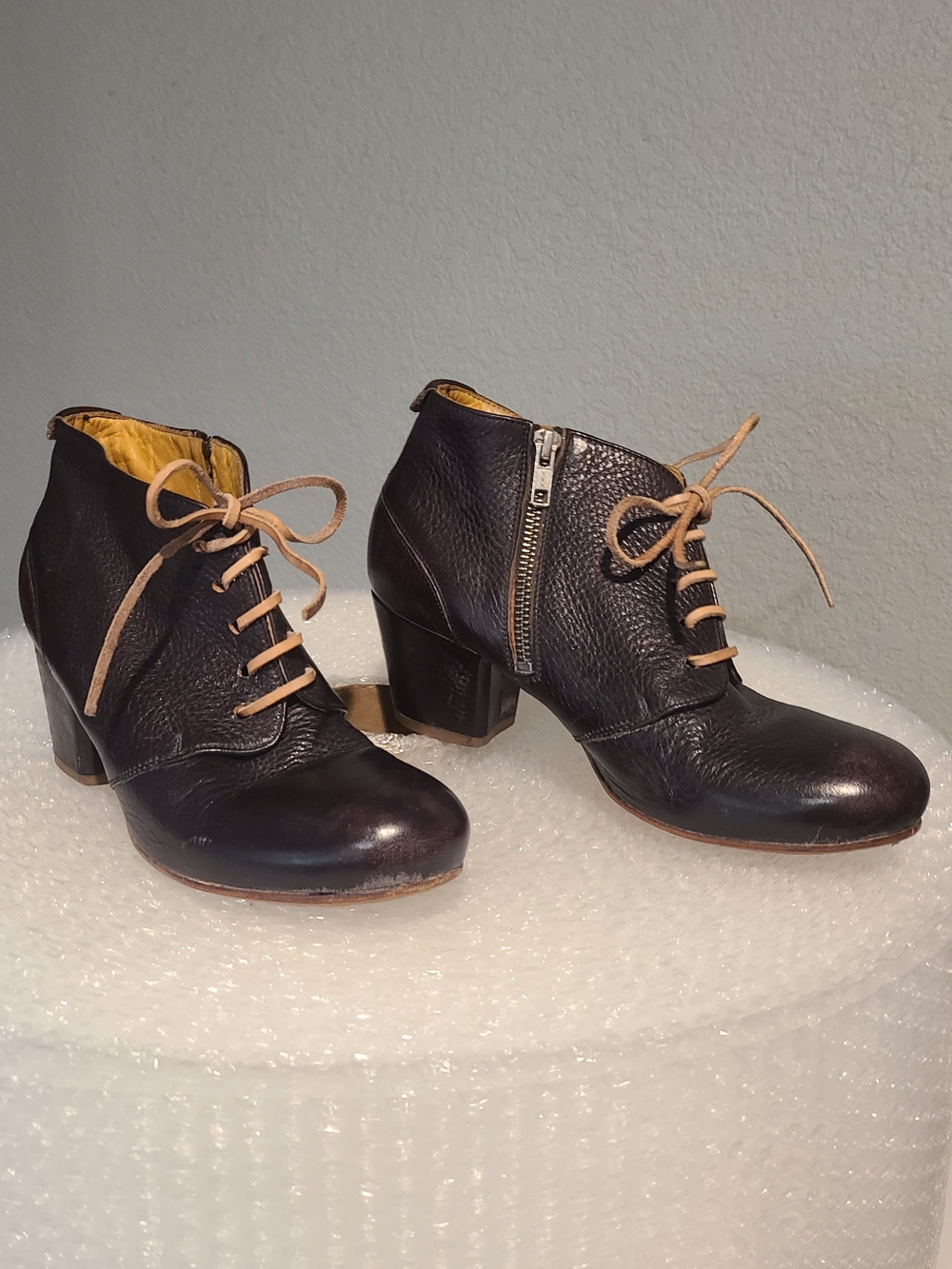 Women's MoMa  Chocolate Brown Leather Lace-Up Ankle Boots with Side Zip